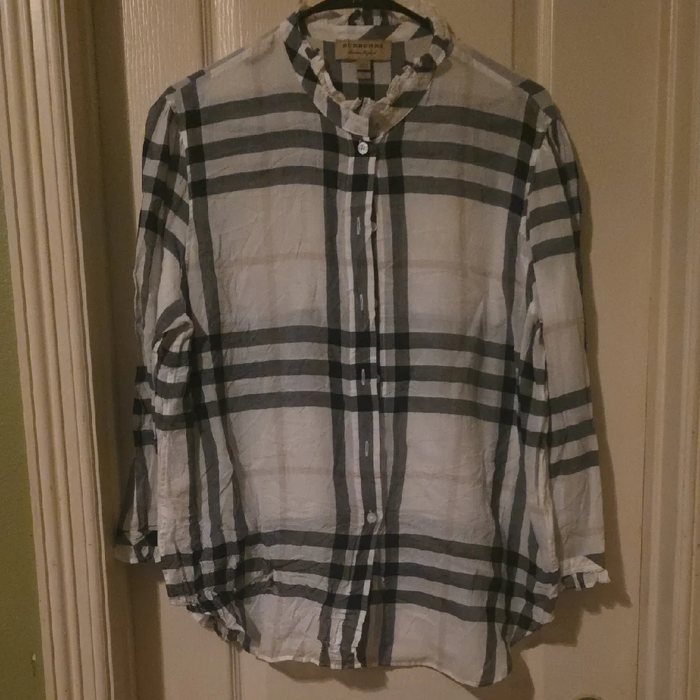 Burberry White and Black Checkered Shirt - Picture 1 of 6